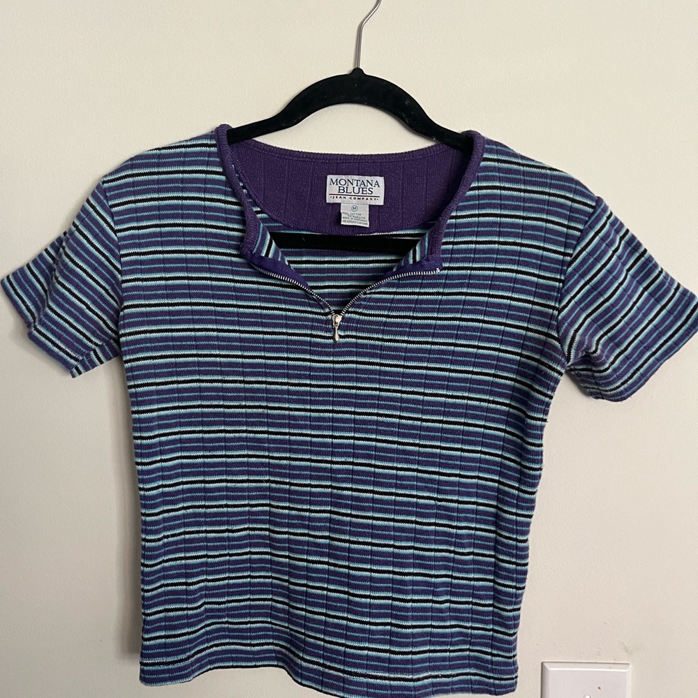 Montana Blues Purple & Blue Striped Zip-Neck Tee
